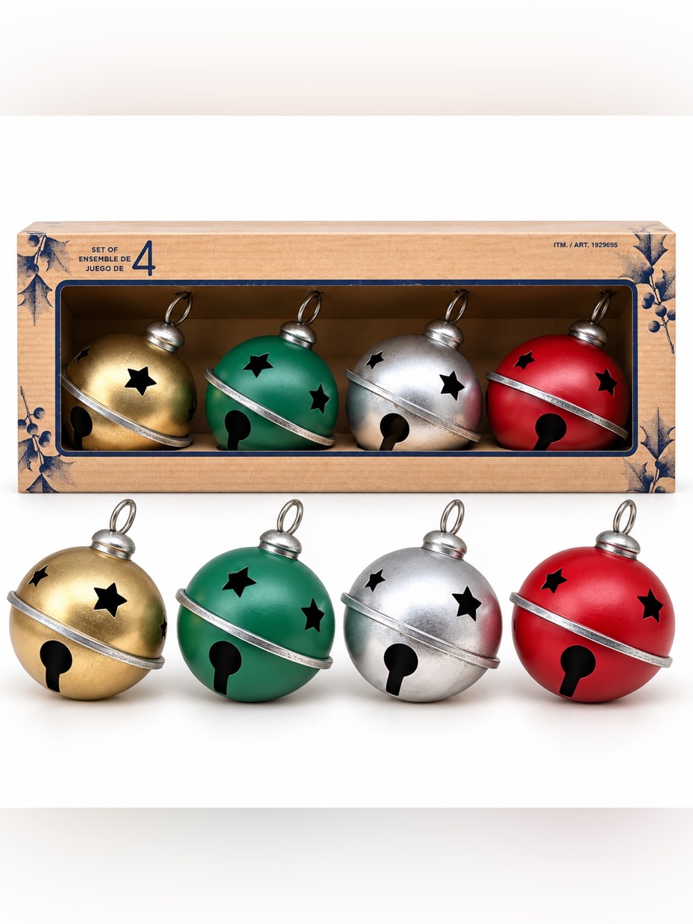 Decorative Metal Bells Set of 4 Oversized Christmas Holiday Tabletop Decor 8.7"